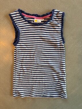Boden Navy & White Striped Girls' Tank Top with Pink Neck Trim